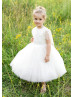 Beaded Ivory Lace Tulle Open Sleeves Flower Girl Dress